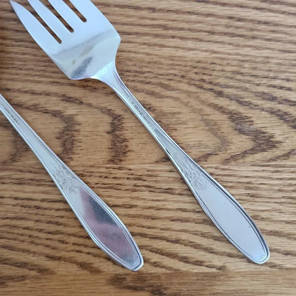 Vintage Wm. Rogers Princess Lady Doris Silver Plate Meat Fork and Serving Spoon